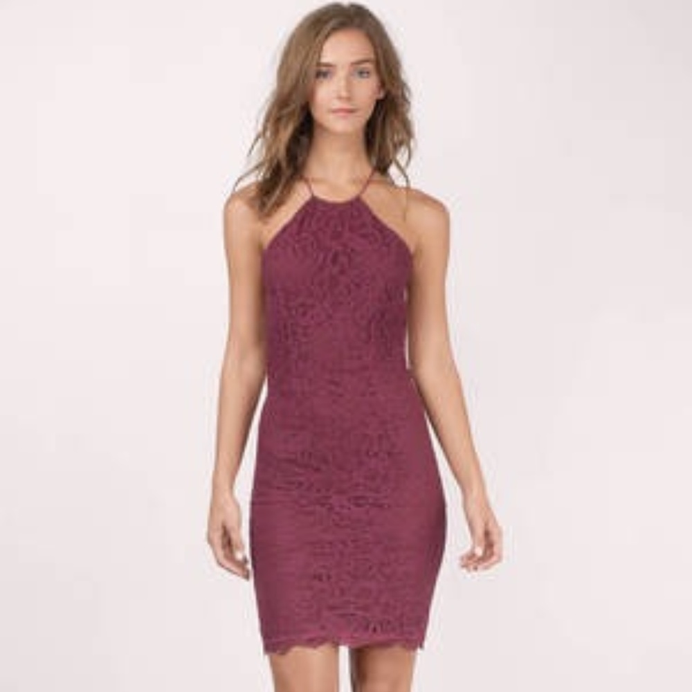 TOBI burgundy backless lace bodycon dress